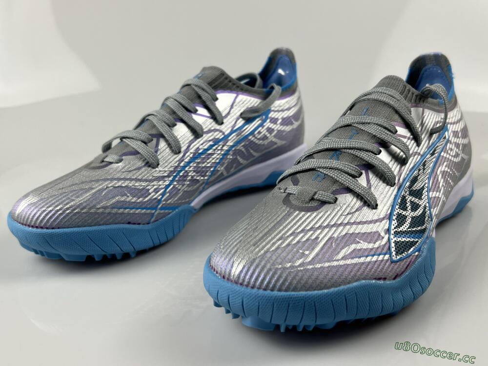 Men's Puma Ultra Ultimate TF Artificial Turf Low-Tops Football Shoes - Gray/Sky Blue/Silver