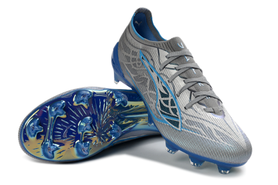 Men's Puma Ultra Ultimate FG Firm Ground Low-Tops Football Boots - Gray/Electric Blue/Deep Ocean