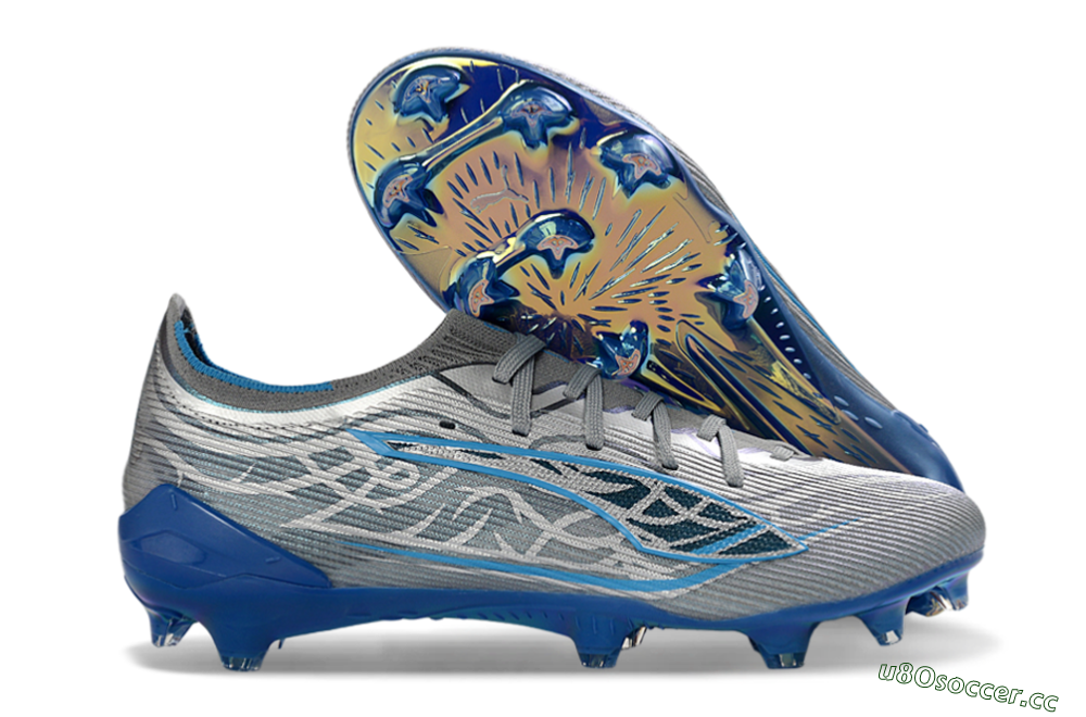 Men's Puma Ultra Ultimate FG Firm Ground Low-Tops Football Boots - Gray/Electric Blue/Deep Ocean 2