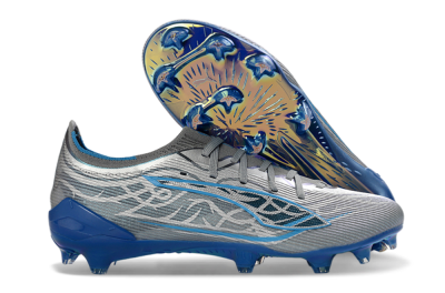 Men's Puma Ultra Ultimate FG Firm Ground Low-Tops Football Boots - Gray/Electric Blue/Deep Ocean