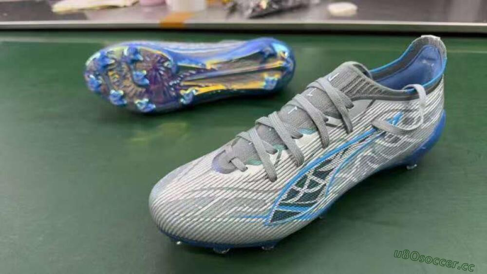 Men's Puma Ultra Ultimate FG Firm Ground Low-Tops Football Boots - Gray/Electric Blue/Deep Ocean