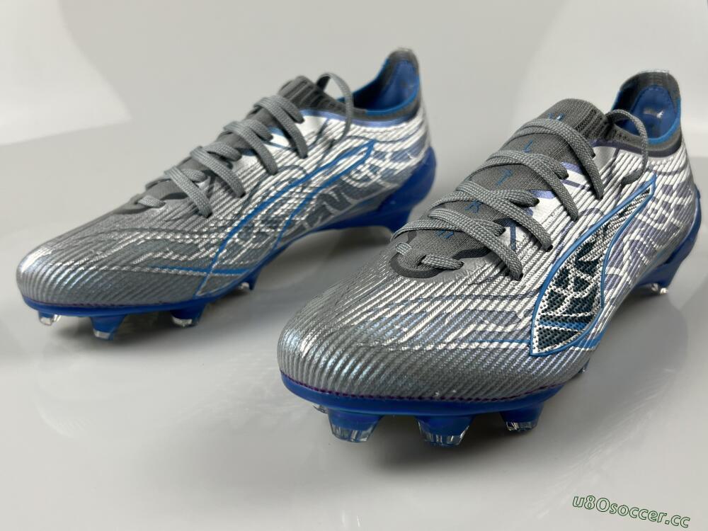 Men's Puma Ultra Ultimate FG Firm Ground Low-Tops Football Boots - Gray/Electric Blue/Deep Ocean