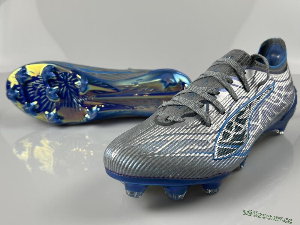 Men's Puma Ultra Ultimate FG Firm Ground Low-Tops Football Boots - Gray/Electric Blue/Deep Ocean