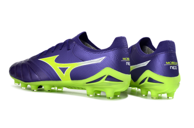 Men's Mizuno Morelia Neo 4 FG Firm Ground Low-Tops Football Boots - Purple/Vibrant Green/Deep Violet