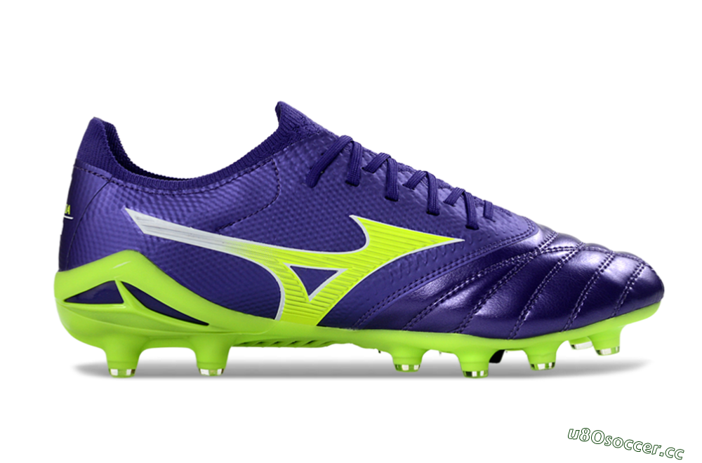 Men's Mizuno Morelia Neo 4 FG Firm Ground Low-Tops Football Boots - Purple/Vibrant Green/Deep Violet 5