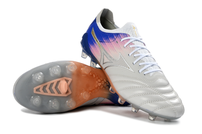 Men's Mizuno Morelia Neo 4 FG Firm Ground Low-Tops Football Boots - Silver/Blue Wave/Pink Gradient