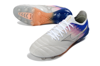 Men's Mizuno Morelia Neo 4 FG Firm Ground Low-Tops Football Boots - Silver/Blue Wave/Pink Gradient