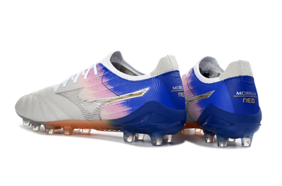Men's Mizuno Morelia Neo 4 FG Firm Ground Low-Tops Football Boots - Silver/Blue Wave/Pink Gradient