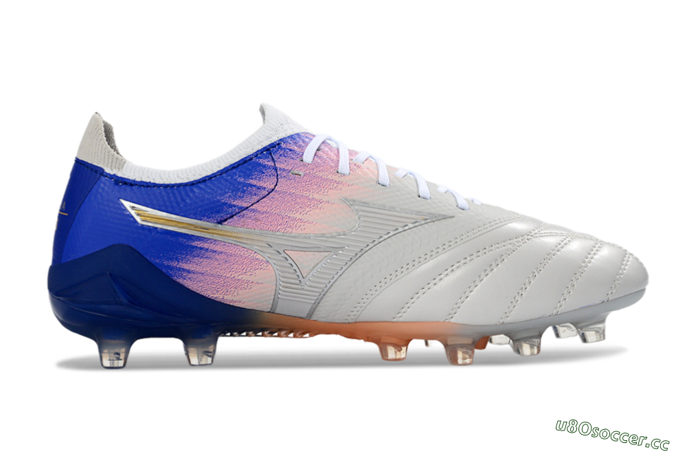 Men's Mizuno Morelia Neo 4 FG Firm Ground Low-Tops Football Boots - Silver/Blue Wave/Pink Gradient 5
