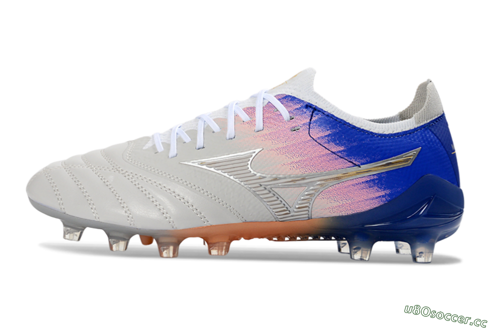 Men's Mizuno Morelia Neo 4 FG Firm Ground Low-Tops Football Boots - Silver/Blue Wave/Pink Gradient 0