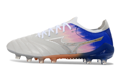 Men's Mizuno Morelia Neo 4 FG Firm Ground Low-Tops Football Boots - Silver/Blue Wave/Pink Gradient