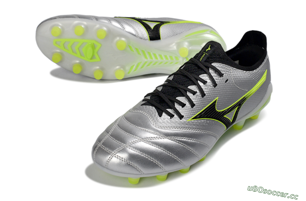Men's Mizuno Morelia Neo 4 FG Firm Ground Low-Tops Football Boots - Silver/Neon Yellow/Black 3