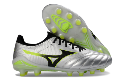 Men's Mizuno Morelia Neo 4 FG Firm Ground Low-Tops Football Boots - Silver/Neon Yellow/Black