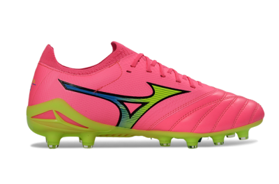 Men's Mizuno Morelia Neo 4 FG Firm Ground Low-Tops Football Boots - Pink/Neon Green/Blue Accent