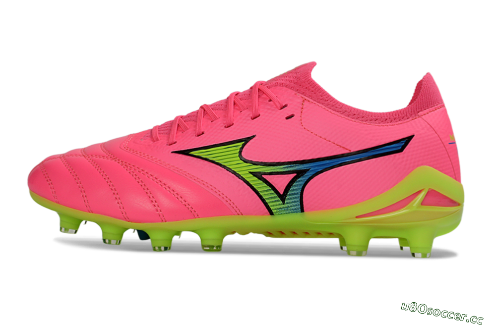 Men's Mizuno Morelia Neo 4 FG Firm Ground Low-Tops Football Boots - Pink/Neon Green/Blue Accent 0