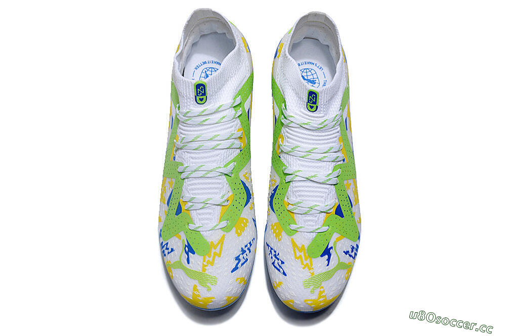 Men's Puma Future 8 Ultimate MG Multi Ground Low-Tops Football Boots - White/Neon Green/Blue 4