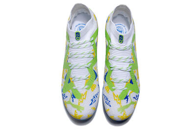 Men's Puma Future 8 Ultimate MG Multi Ground Low-Tops Football Boots - White/Neon Green/Blue