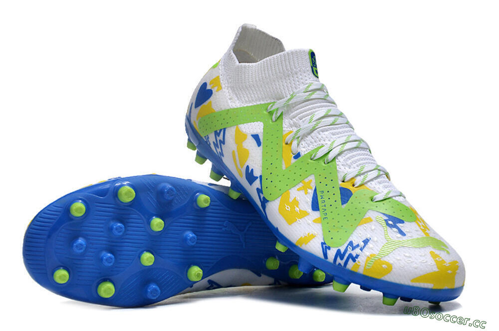 Men's Puma Future 8 Ultimate MG Multi Ground Low-Tops Football Boots - White/Neon Green/Blue 3