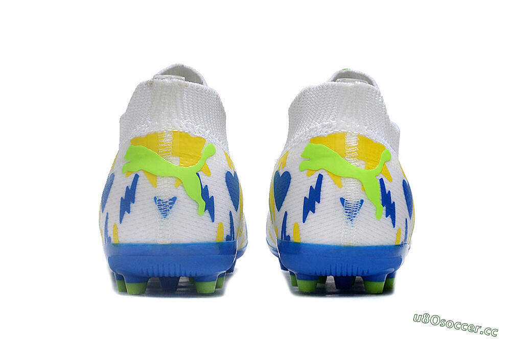 Men's Puma Future 8 Ultimate MG Multi Ground Low-Tops Football Boots - White/Neon Green/Blue 5