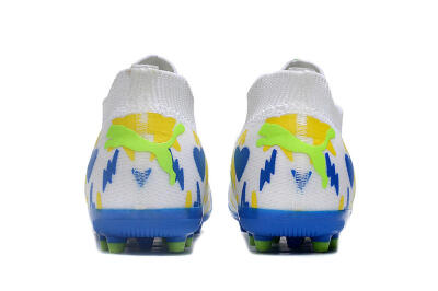 Men's Puma Future 8 Ultimate MG Multi Ground Low-Tops Football Boots - White/Neon Green/Blue