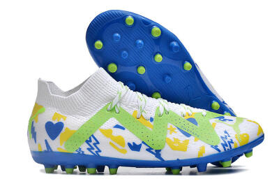 Men's Puma Future 8 Ultimate MG Multi Ground Low-Tops Football Boots - White/Neon Green/Blue