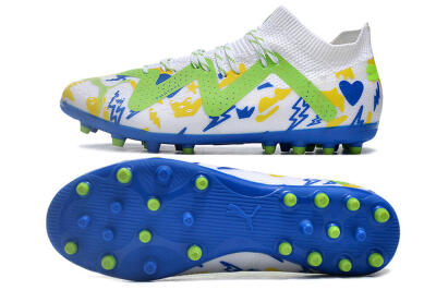 Men's Puma Future 8 Ultimate MG Multi Ground Low-Tops Football Boots - White/Neon Green/Blue