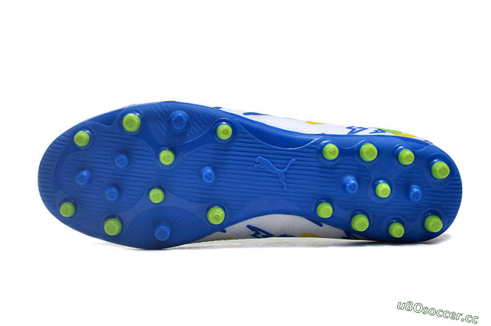 Men's Puma Future 8 Ultimate MG Multi Ground Low-Tops Football Boots - White/Neon Green/Blue 6