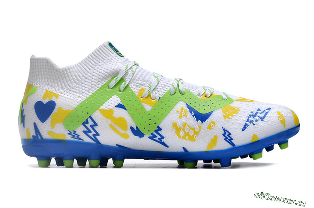 Men's Puma Future 8 Ultimate MG Multi Ground Low-Tops Football Boots - White/Neon Green/Blue 7