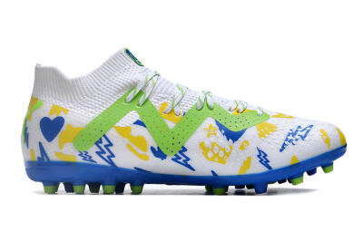 Men's Puma Future 8 Ultimate MG Multi Ground Low-Tops Football Boots - White/Neon Green/Blue
