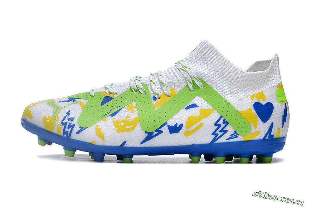 Men's Puma Future 8 Ultimate MG Multi Ground Low-Tops Football Boots - White/Neon Green/Blue 0