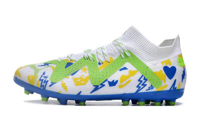 Men's Puma Future 8 Ultimate MG Multi Ground Low-Tops Football Boots - White/Neon Green/Blue