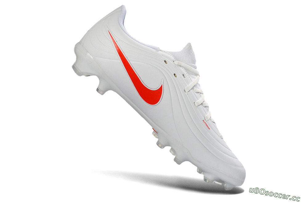 Men's Nike Tiempo Legend 10 Elite FG Firm Ground Low-Tops Football Boots - White/Coral Red/Deep Blue 4