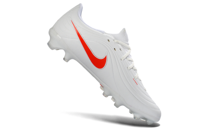 Men's Nike Tiempo Legend 10 Elite FG Firm Ground Low-Tops Football Boots - White/Coral Red/Deep Blue