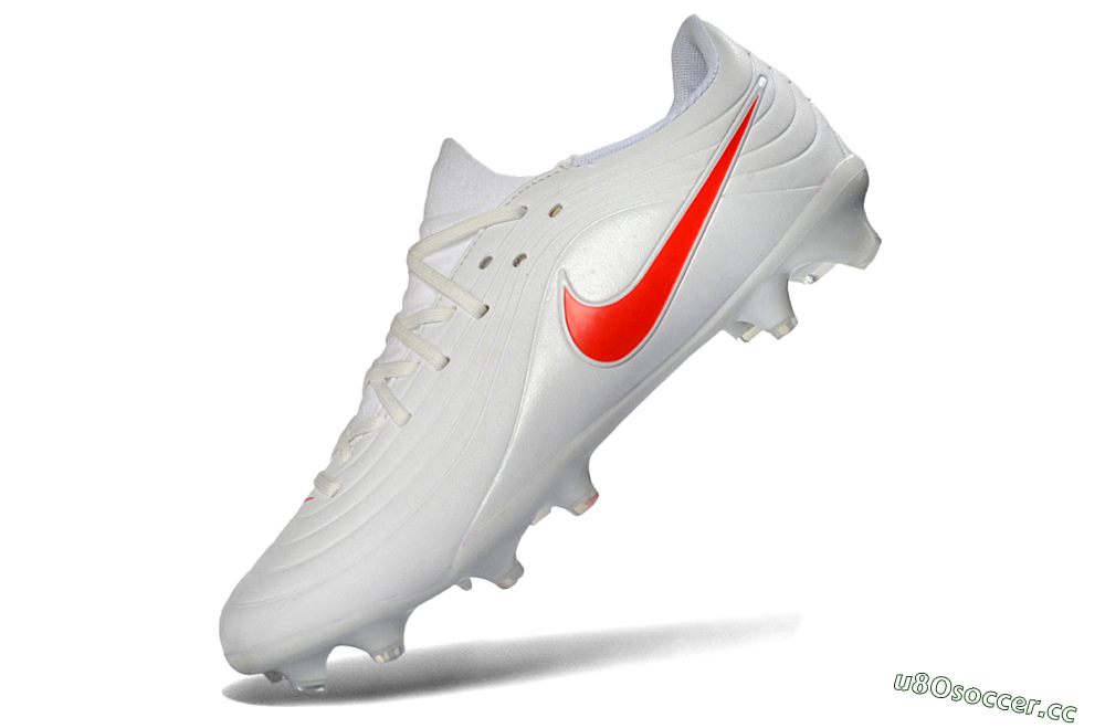 Men's Nike Tiempo Legend 10 Elite FG Firm Ground Low-Tops Football Boots - White/Coral Red/Deep Blue 5