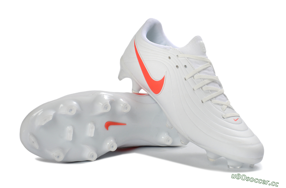 Men's Nike Tiempo Legend 10 Elite FG Firm Ground Low-Tops Football Boots - White/Coral Red/Deep Blue 1