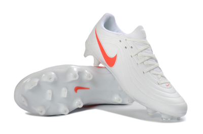 Men's Nike Tiempo Legend 10 Elite FG Firm Ground Low-Tops Football Boots - White/Coral Red/Deep Blue