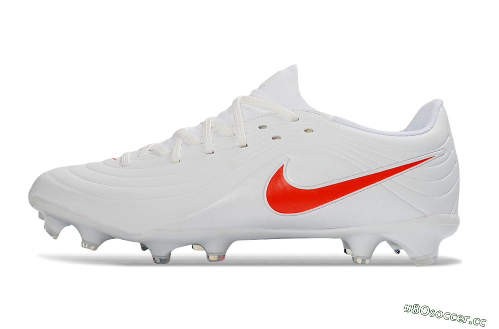 Men's Nike Tiempo Legend 10 Elite FG Firm Ground Low-Tops Football Boots - White/Coral Red/Deep Blue 0