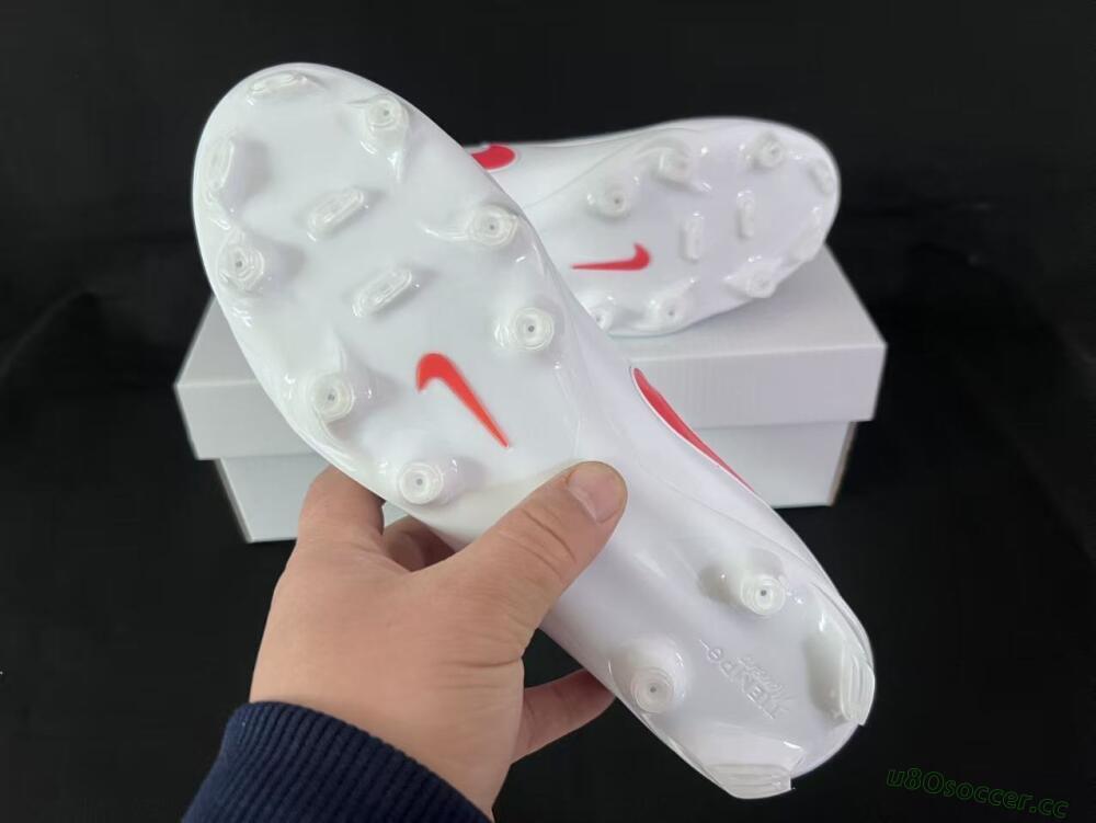 Men's Nike Tiempo Legend 10 Elite FG Firm Ground Low-Tops Football Boots - White/Coral Red/Deep Blue