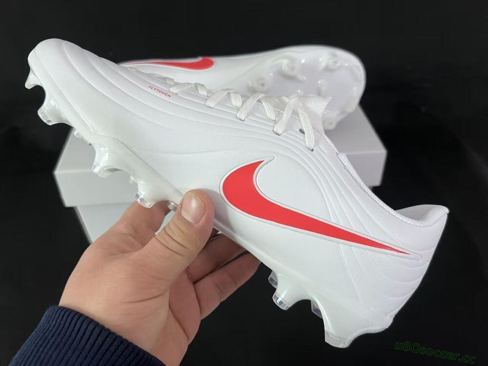 Men's Nike Tiempo Legend 10 Elite FG Firm Ground Low-Tops Football Boots - White/Coral Red/Deep Blue