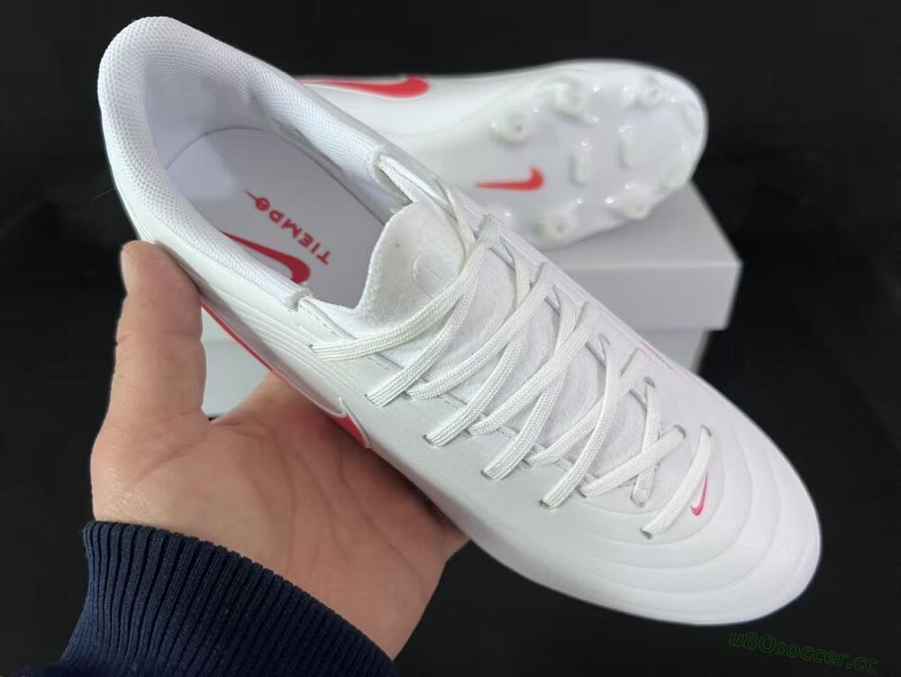 Men's Nike Tiempo Legend 10 Elite FG Firm Ground Low-Tops Football Boots - White/Coral Red/Deep Blue