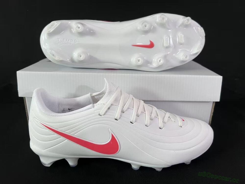 Men's Nike Tiempo Legend 10 Elite FG Firm Ground Low-Tops Football Boots - White/Coral Red/Deep Blue