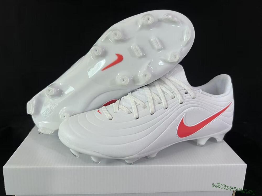 Men's Nike Tiempo Legend 10 Elite FG Firm Ground Low-Tops Football Boots - White/Coral Red/Deep Blue