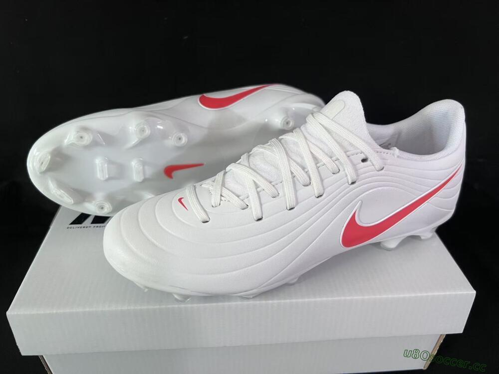 Men's Nike Tiempo Legend 10 Elite FG Firm Ground Low-Tops Football Boots - White/Coral Red/Deep Blue