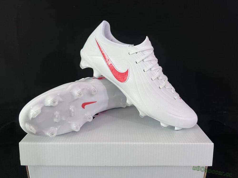 Men's Nike Tiempo Legend 10 Elite FG Firm Ground Low-Tops Football Boots - White/Coral Red/Deep Blue