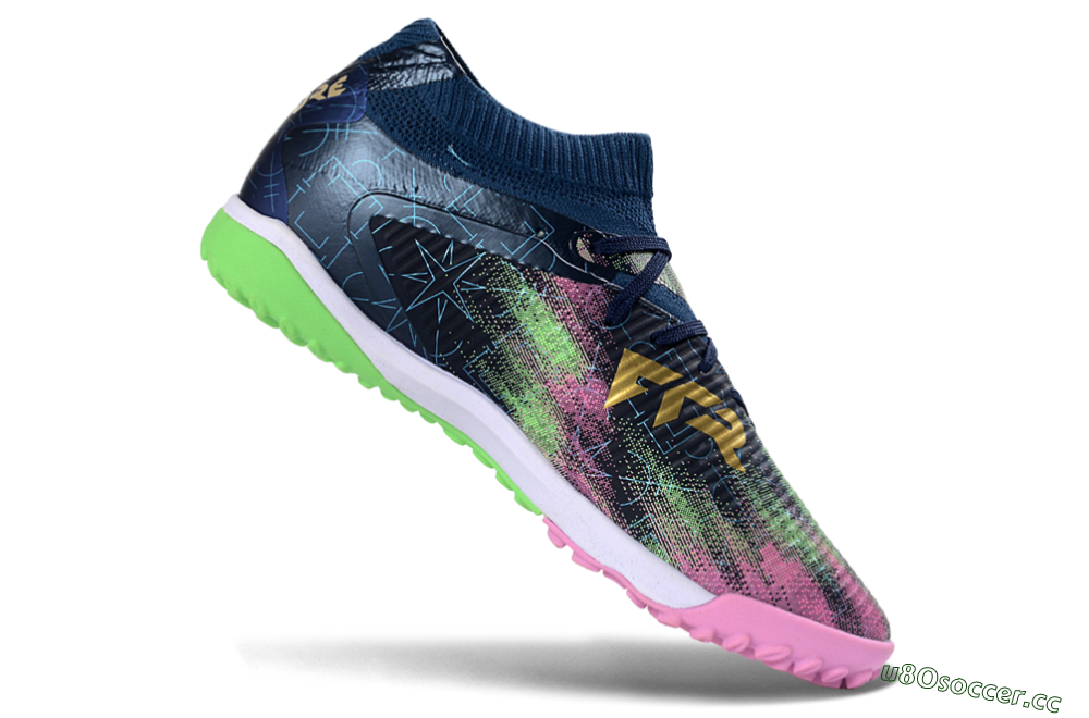 Men's Puma Future 8 Ultimate TF Artificial Turf Low-Tops Football Shoes - Green/Pink Blast/Deep Blue 3