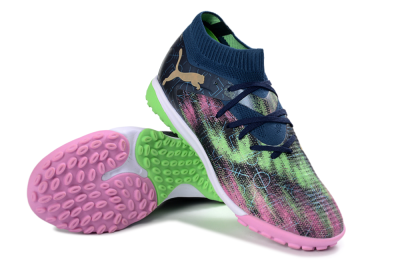Men's Puma Future 8 Ultimate TF Artificial Turf Low-Tops Football Shoes - Green/Pink Blast/Deep Blue