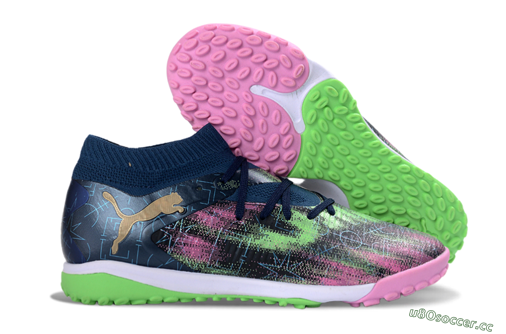 Men's Puma Future 8 Ultimate TF Artificial Turf Low-Tops Football Shoes - Green/Pink Blast/Deep Blue 2