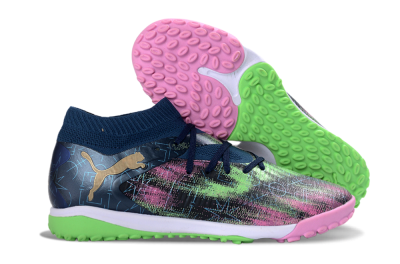 Men's Puma Future 8 Ultimate TF Artificial Turf Low-Tops Football Shoes - Green/Pink Blast/Deep Blue