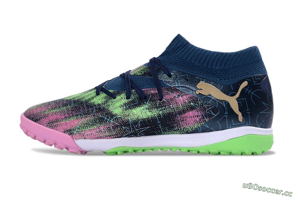 Men's Puma Future 8 Ultimate TF Artificial Turf Low-Tops Football Shoes - Green/Pink Blast/Deep Blue 0