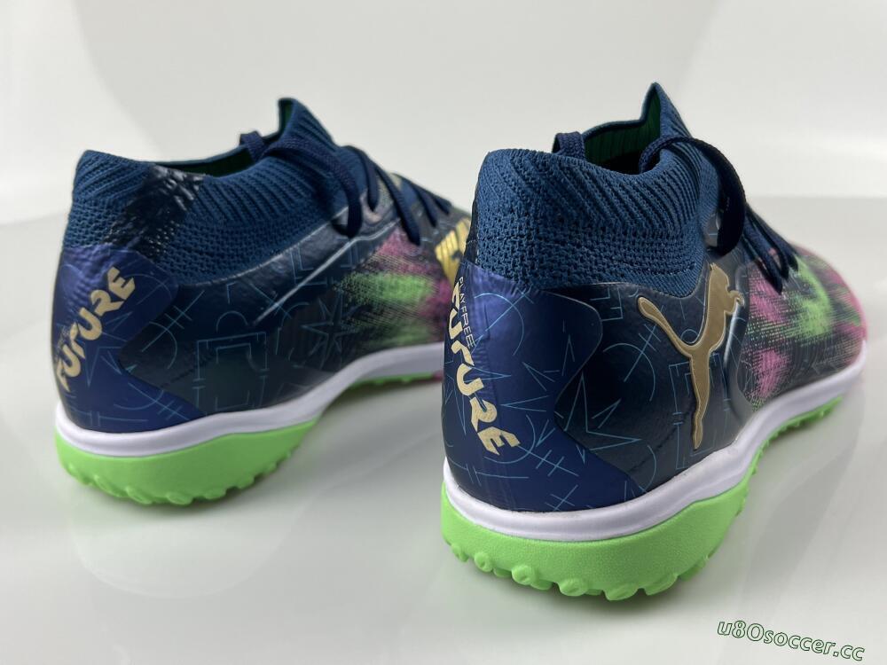 Men's Puma Future 8 Ultimate TF Artificial Turf Low-Tops Football Shoes - Green/Pink Blast/Deep Blue